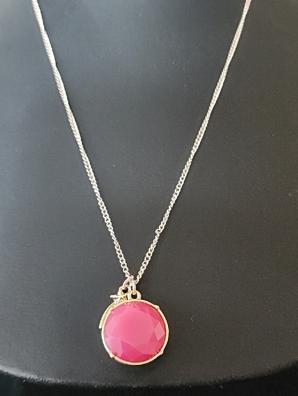 Gold-Trim Pink Faceted Pendant Necklace - Women Jewelry